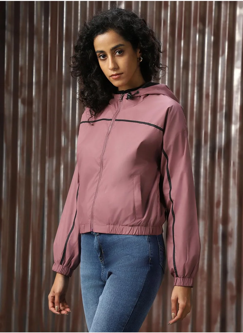 HIGH STAR Women's Plum 100% Polyester Solid Oversized Jacket