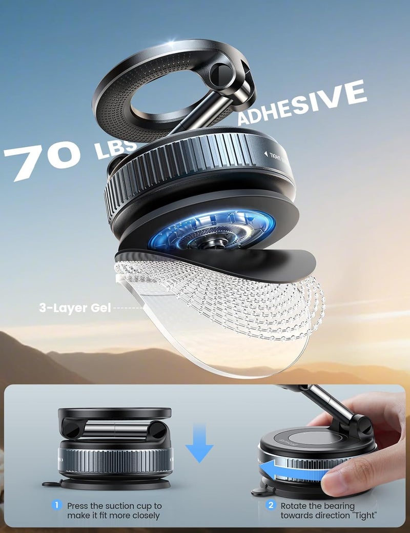 Lamicall Car Phone Holder - [70 LBS Strongest Suction] for Mag safe Car Mount, 360° Adjustable Vacuum Suction, Dashboard Windshield Magnetic Mobile Holder - Image 3