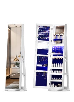 Golden 360° Swivel Jewelry Armoire Cabinet, Full Length Mirror with Jewelry Storage, Standing Jewelry Armoire Organizer with Mirror, Rotatable, Large Capacity (White)  - Image 1