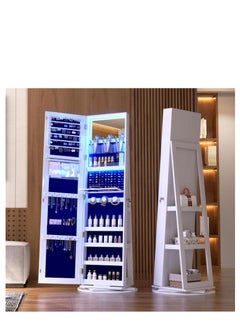 Golden 360° Swivel Jewelry Armoire Cabinet, Full Length Mirror with Jewelry Storage, Standing Jewelry Armoire Organizer with Mirror, Rotatable, Large Capacity (White)  - Image 4