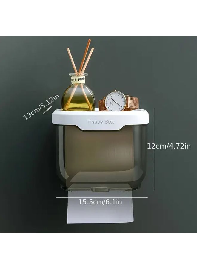 Black No Drill Wall Mount Tissue Holder With Drawer Easy Install Adhesive Toilet Paper Dispenser Power Free Space Saving For Bathroom - Image 3