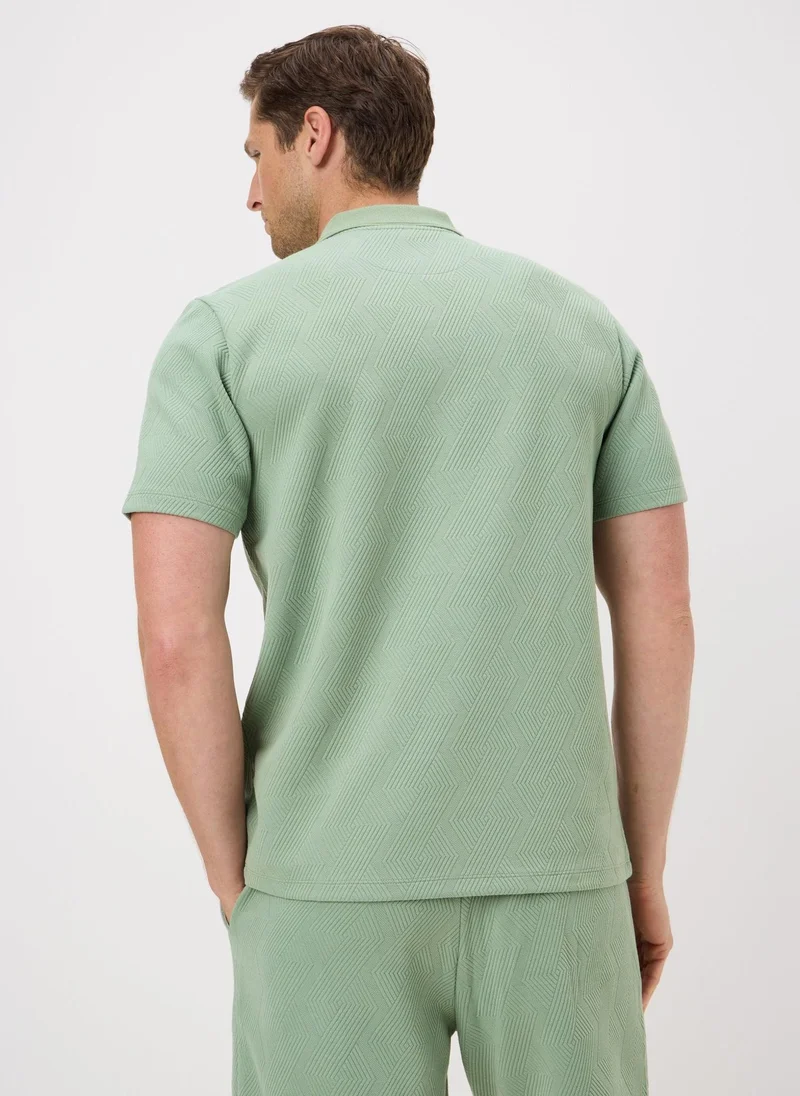 Matalan Iceberg Green Diamond Textured Co Ord Polo Shirt