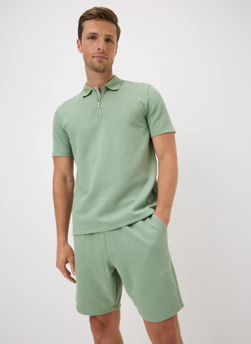 Matalan Iceberg Green Diamond Textured Co Ord Polo Shirt