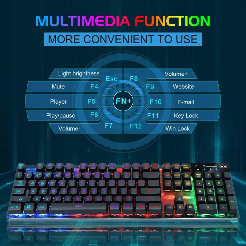مايجغي مجموعة لوحة مفاتيح وفأرة للألعاب، لوحة مفاتيح K1 سلكية بإضاءة خلفية LED RGB مع 104 مفتاحًا لأجهزة الكمبيوتر/الكمبيوتر المحمول (أسود) - Image 4
