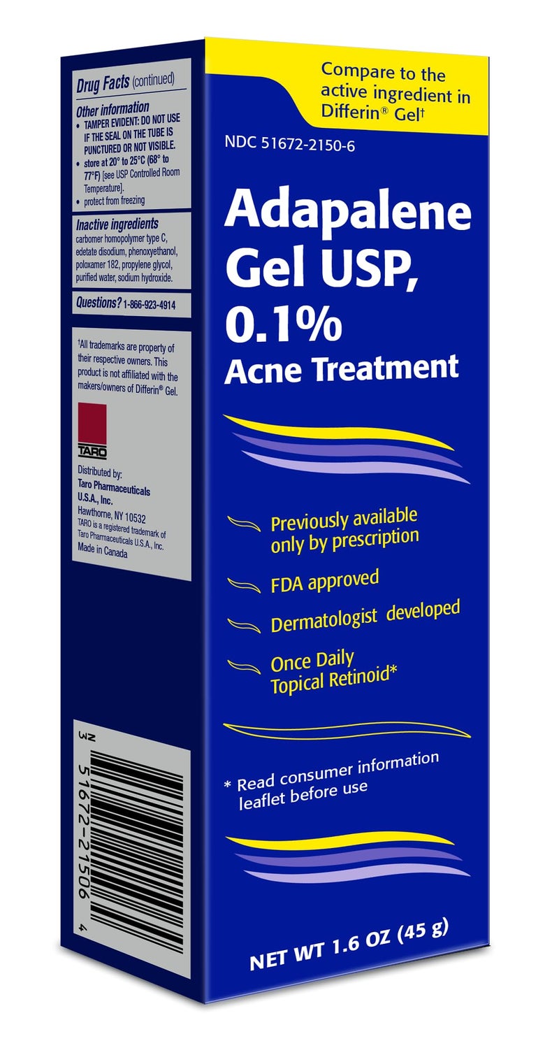 TARO Adapalene 0.1% USP Gel, Paraben Free, Retinoid Acne-Prone Facial Treatment for Sensitive Skin, Prescription Strenght (1.6) - Image 1