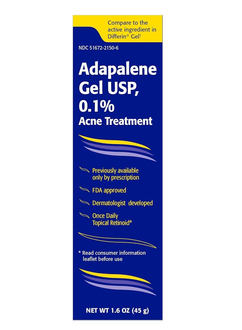 Adapalene Adapalene 0.1% Acne Treatment Gel - Paraben Free (1.6oz)  - Image 1