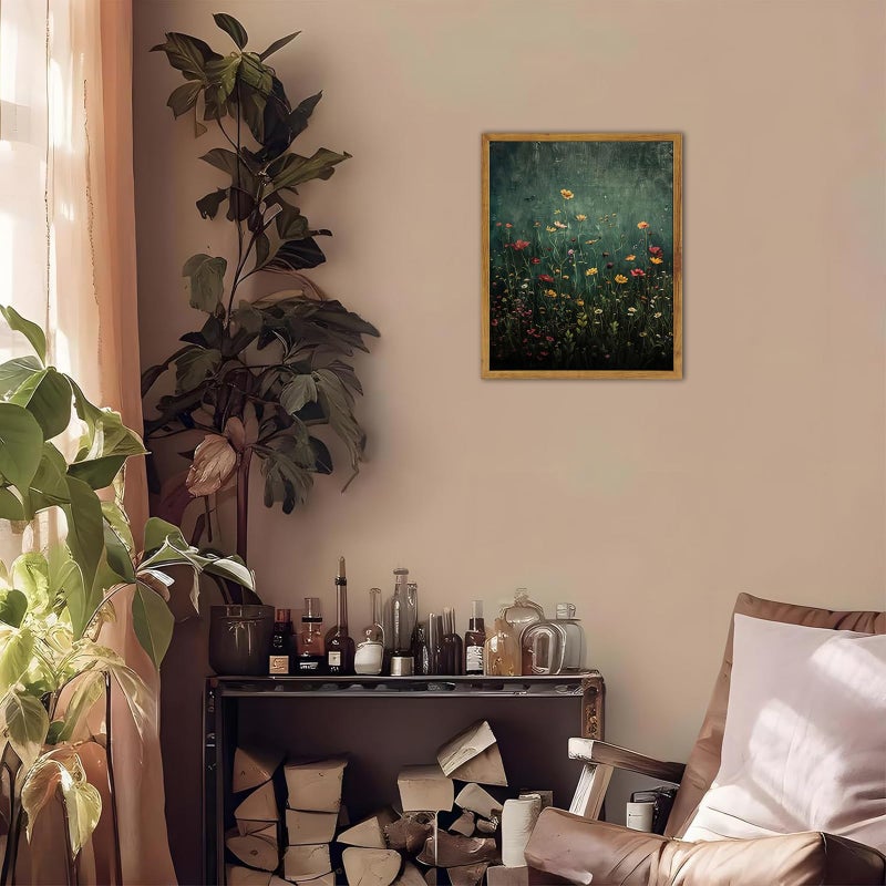 KBKBART Framed Canvas Wall Art Vintage Wildflower, Green Flower Wall Decor, Nature Landscape Flower Wildflower Oil Painting Prints Pictures Artwork for Living Room Bedroom 8x10 inch - Image 2