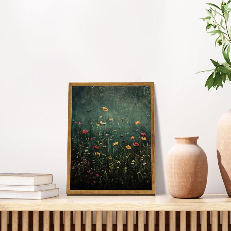 KBKBART Framed Canvas Wall Art Vintage Wildflower, Green Flower Wall Decor, Nature Landscape Flower Wildflower Oil Painting Prints Pictures Artwork for Living Room Bedroom 8x10 inch - Image 5