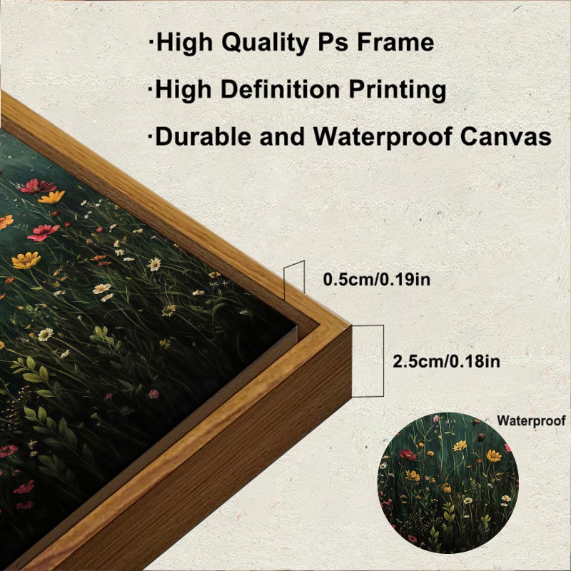 KBKBART Framed Canvas Wall Art Vintage Wildflower, Green Flower Wall Decor, Nature Landscape Flower Wildflower Oil Painting Prints Pictures Artwork for Living Room Bedroom 8x10 inch - Image 4