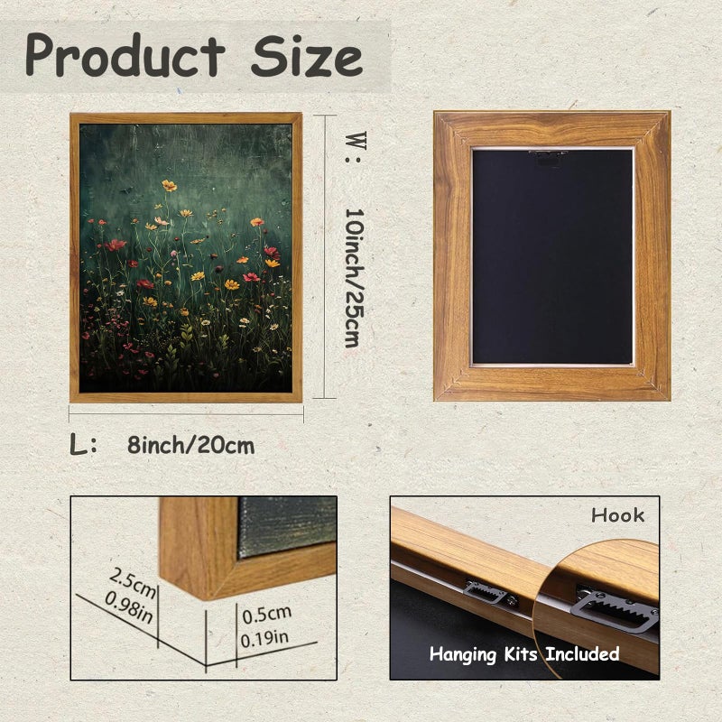 KBKBART Framed Canvas Wall Art Vintage Wildflower, Green Flower Wall Decor, Nature Landscape Flower Wildflower Oil Painting Prints Pictures Artwork for Living Room Bedroom 8x10 inch - Image 3