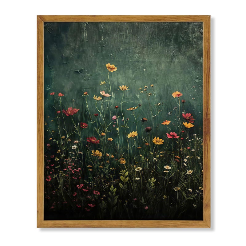 KBKBART Framed Canvas Wall Art Vintage Wildflower, Green Flower Wall Decor, Nature Landscape Flower Wildflower Oil Painting Prints Pictures Artwork for Living Room Bedroom 8x10 inch - Image 1