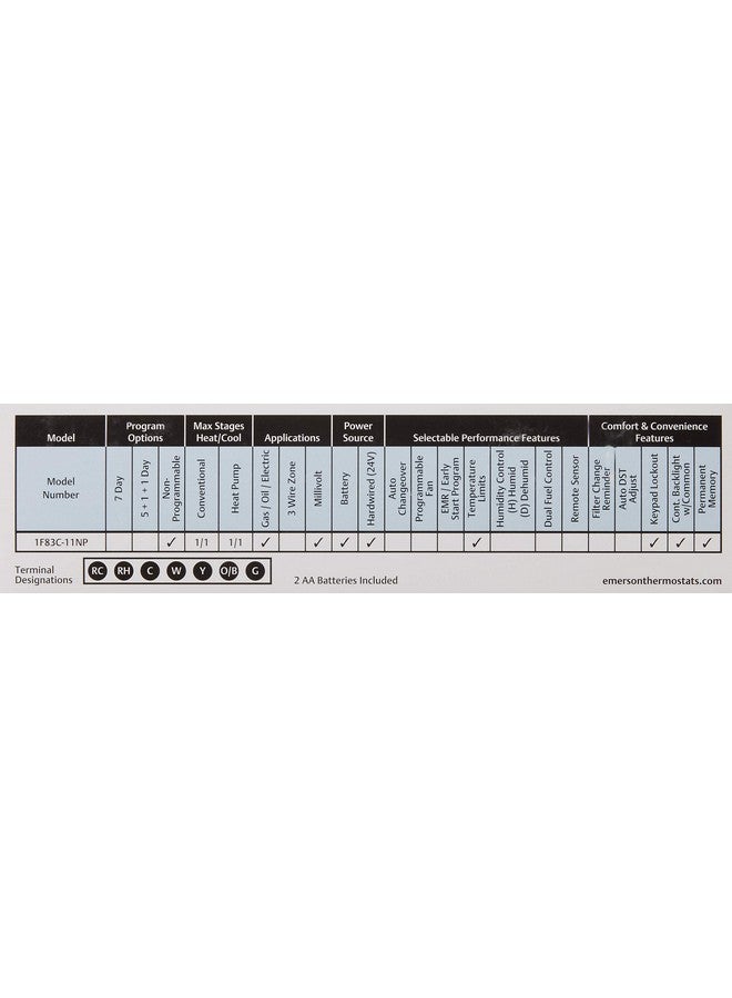 إيمرسون ترموستات إيمرسون 1F83C-11NP التقليدي (1H/1C) غير قابل للبرمجة، أبيض - Image 4