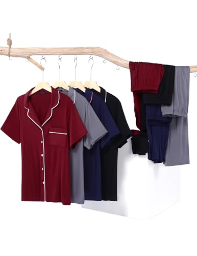 Avidlove Women Pajamas Set Notch Collar Soft Sleepwear Pjs Short Sleeve Button Down Nightwear with Long Pants Black - Image 5