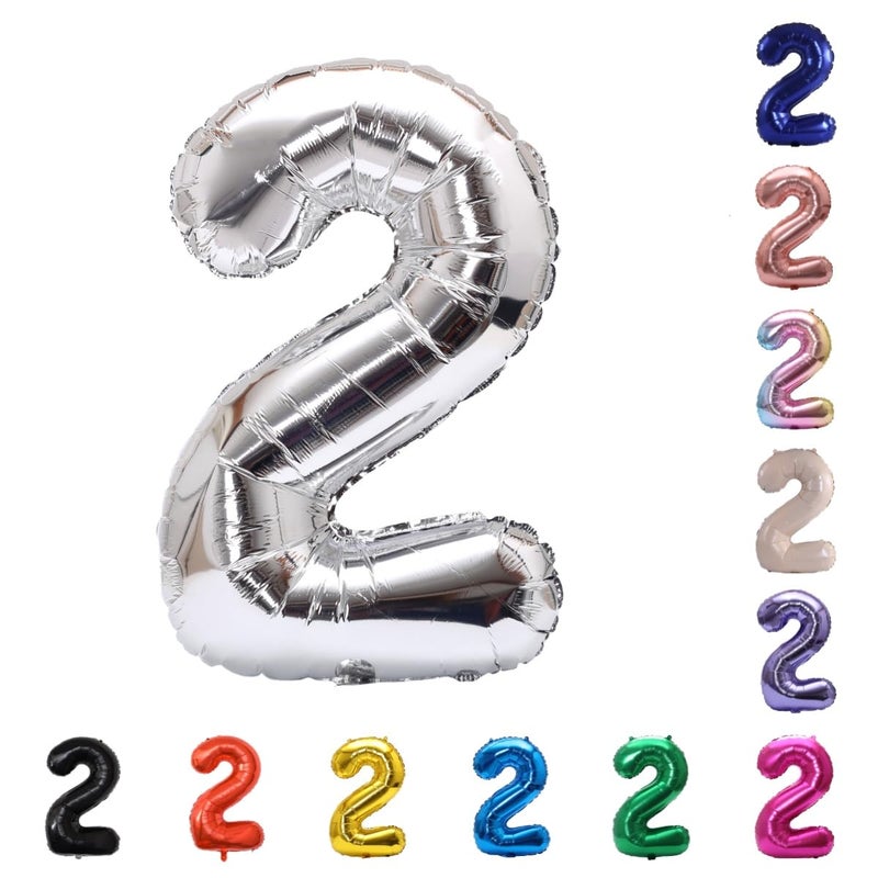 YPSelected 32 Inch Large Foil Helium Number Balloon Birthday Wedding Party 0-9 (Silver, 2) - Image 1