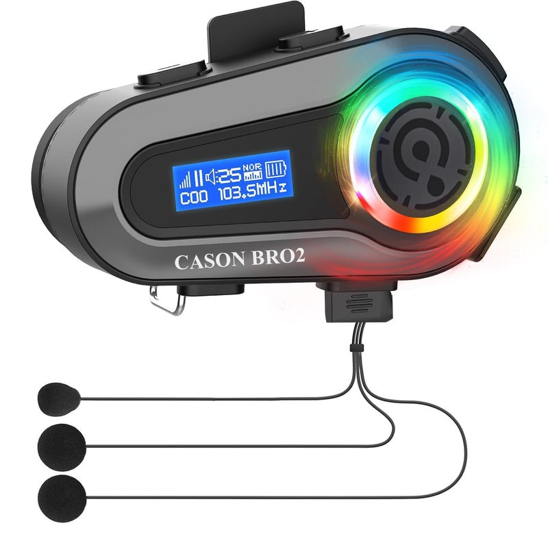 CASON جهاز سماعة بلوتوث مع راديو FM على الأذن مع شاشة LCD و 6 أوضاع صوت، بلوتوث للخوذة، سماعة مع راديو FM/مساعد صوتي AI/مجموعة مقاومة للماء IP67 لجميع الخوذات - Image 1