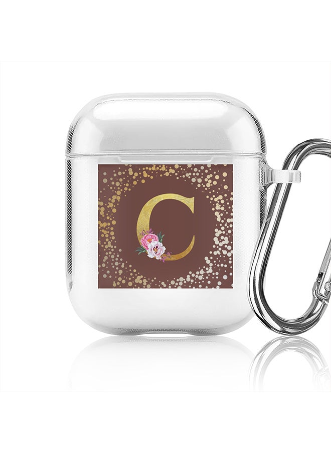 Stylizedd - Classic Clear printed Case for Apple Airpods 2 / 1 Soft TPU Gel Thin Transparent Flexible Cover - Custom Monogram Initial Letter Floral Pattern Alphabet - C (Brown ) - Image 1