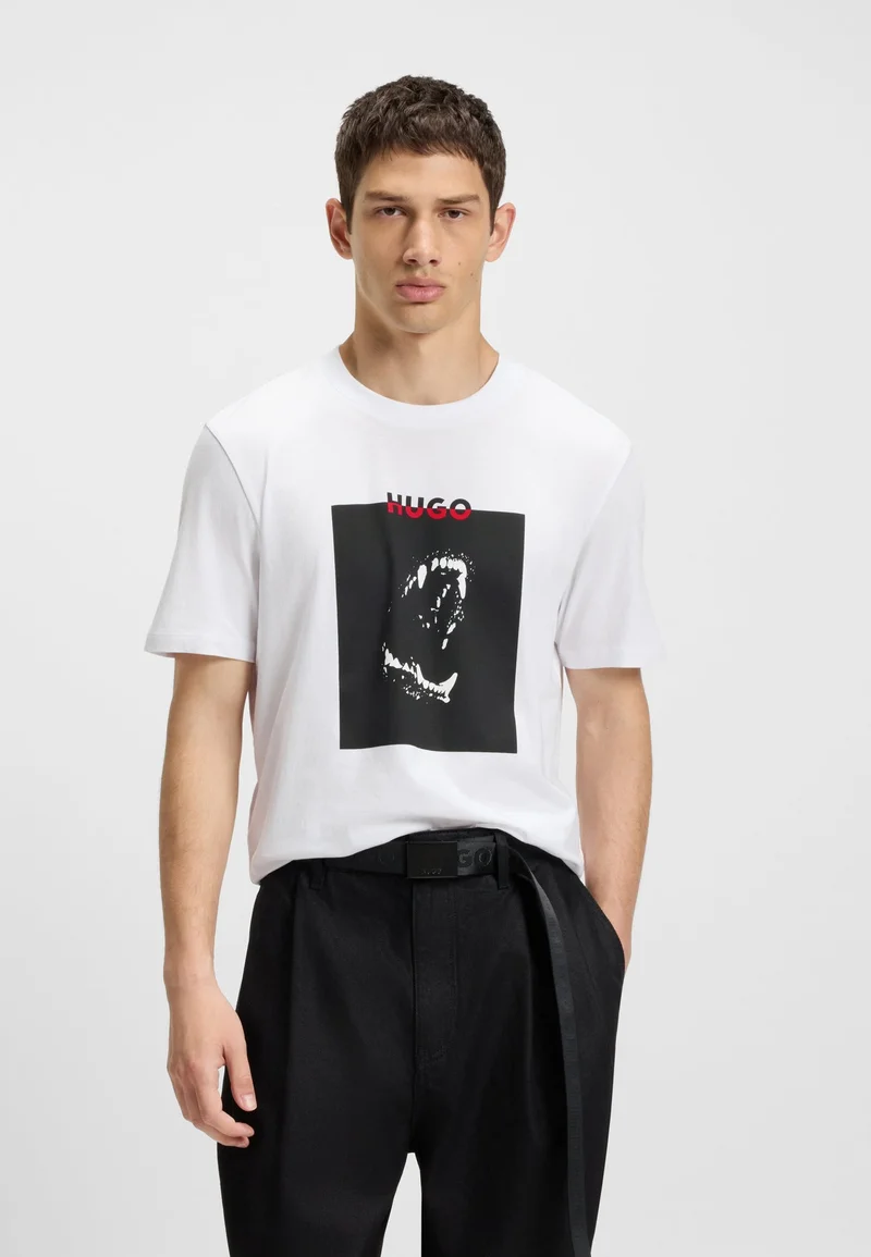 HUGO Cotton-jersey T-shirt with Dobermann print