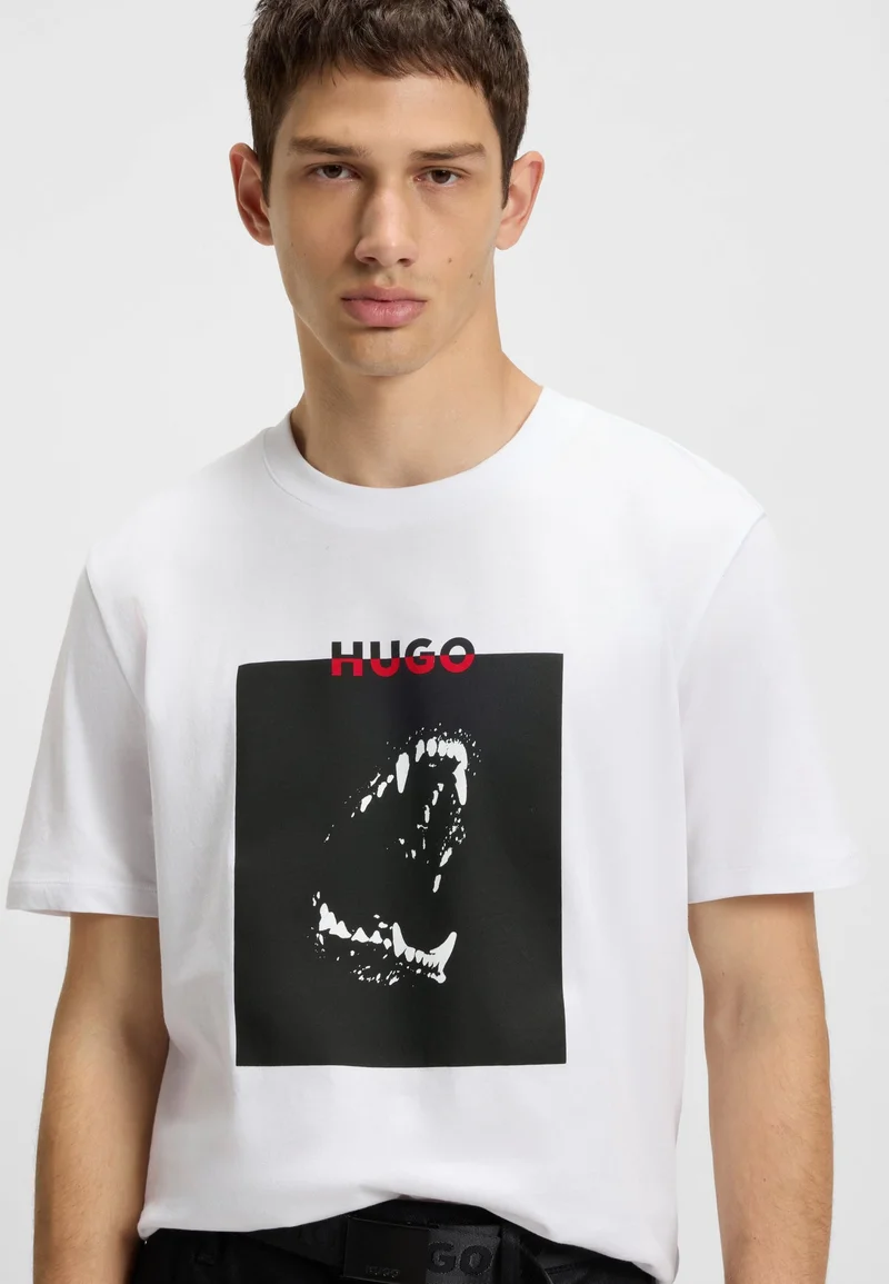 HUGO White Cotton-jersey T-shirt with Dobermann print for Men | Best Price UAE