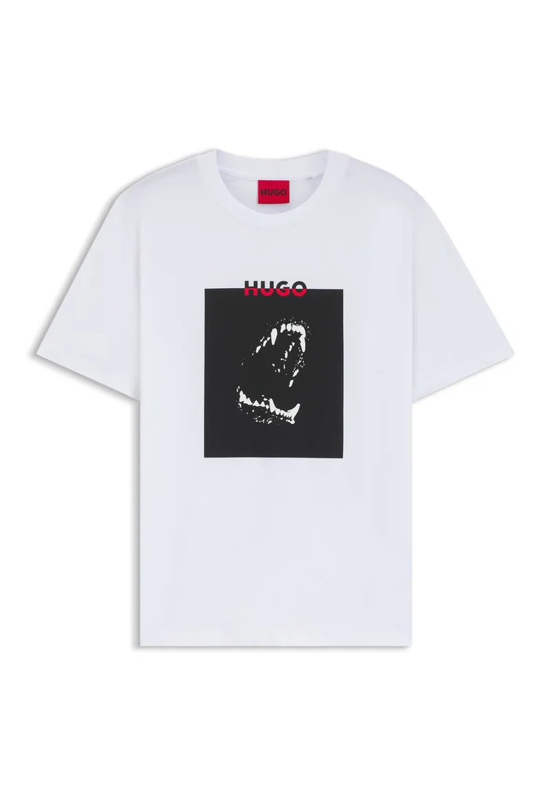 HUGO White Cotton-jersey T-shirt with Dobermann print for Men | Best Price UAE