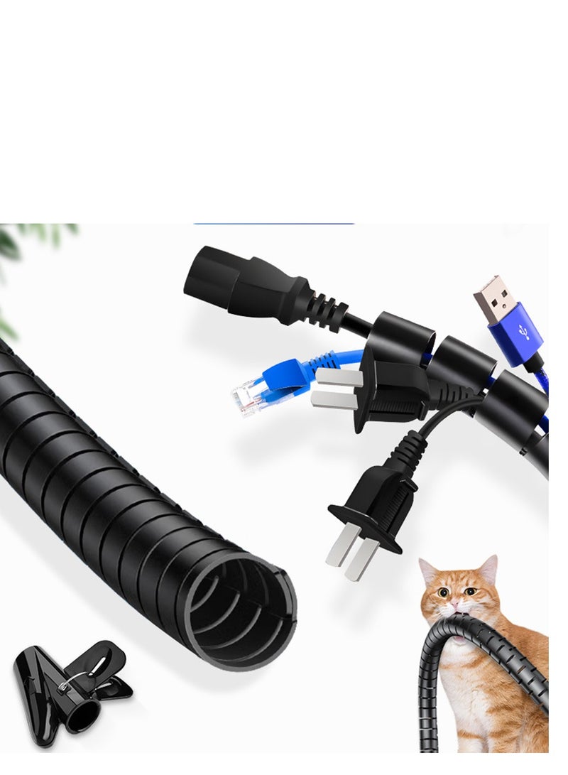 SYOSI Cable Tidy Cable Management Sleeve, 6m Wire Tidy Sleeve 1 Wire Guide Clip, ∅0.87"/22mm Cable Tidy Tube Wire Organizer for TV PC Home, Black - Image 1