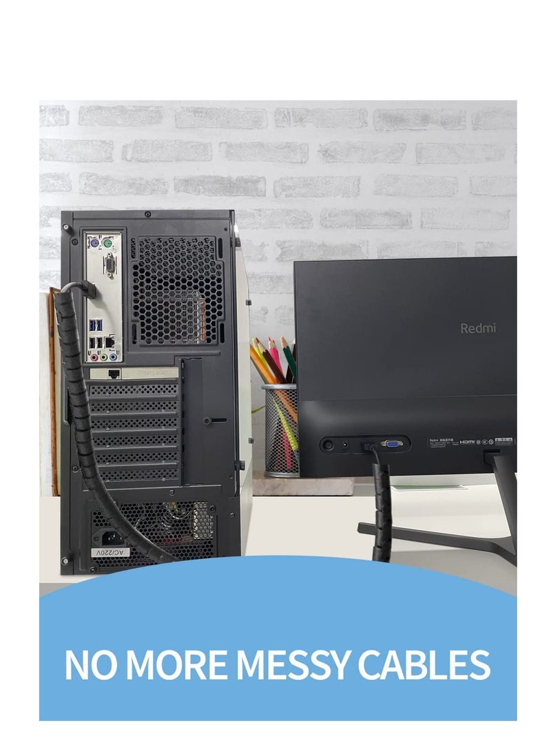 SYOSI Cable Tidy Cable Management Sleeve, 6m Wire Tidy Sleeve 1 Wire Guide Clip, ∅0.87"/22mm Cable Tidy Tube Wire Organizer for TV PC Home, Black - Image 5