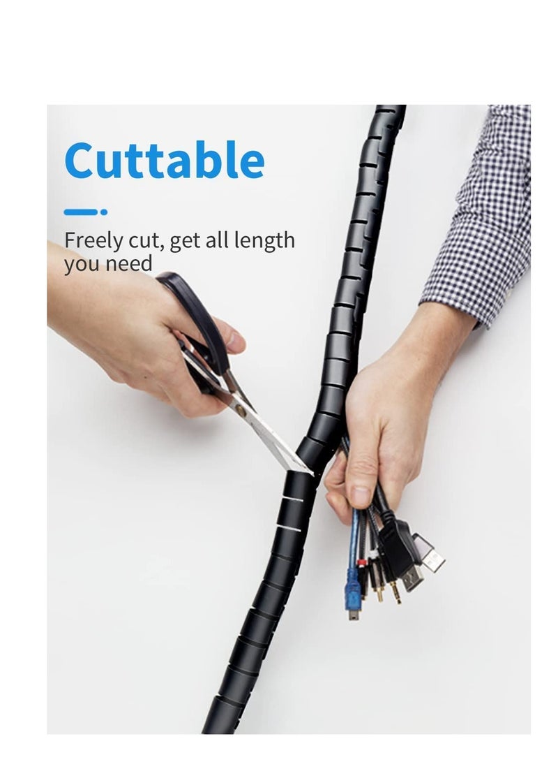 SYOSI Cable Tidy Cable Management Sleeve, 6m Wire Tidy Sleeve 1 Wire Guide Clip, ∅0.87"/22mm Cable Tidy Tube Wire Organizer for TV PC Home, Black - Image 3
