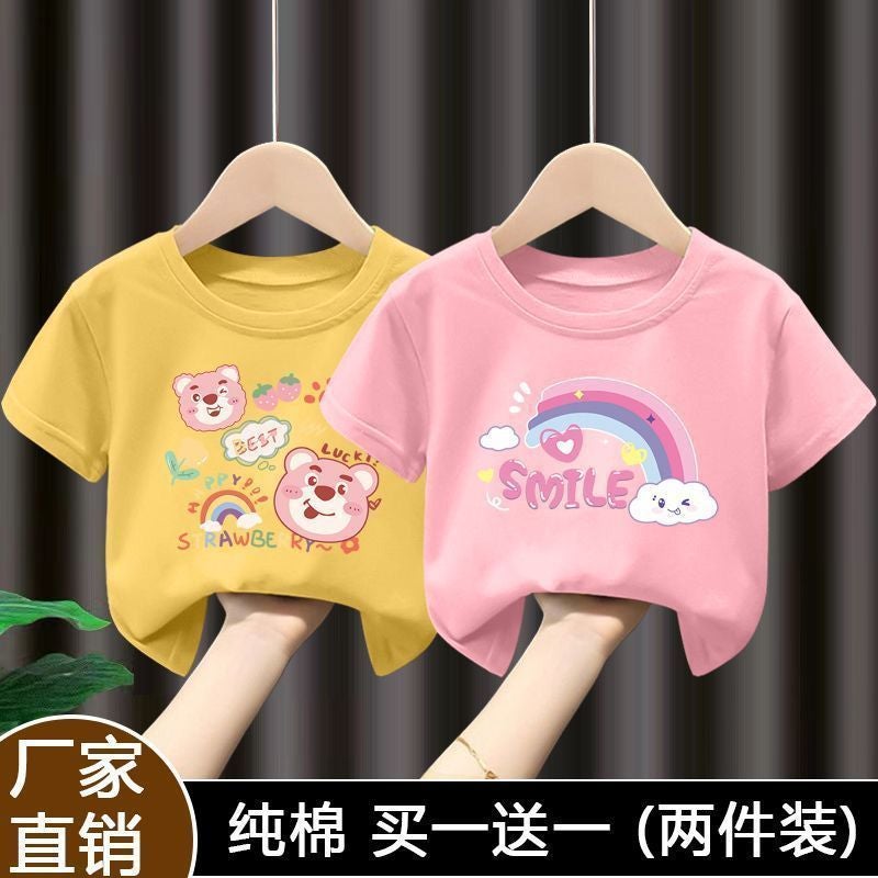 Summer 100 Cotton Girls Short-Sleeved T-Shirt Cartoon All-Match Half-Sleeved T-Shirt New Style 12 - Image 1