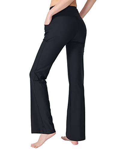 Zeronic Bootcut Yoga Pants for Women with Pockets High Waisted Workout Running Pants Tummy Control Long Bootleg Work Pants(Black,Medium) - Image 4