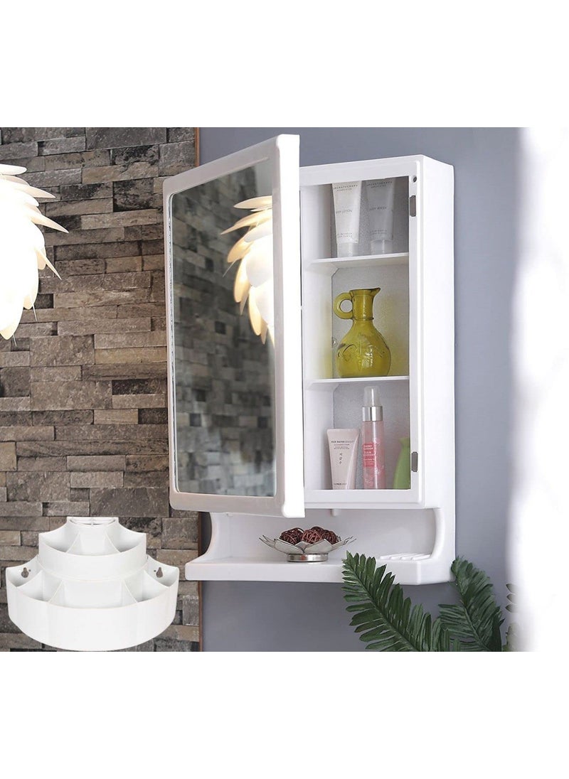 BRANCO BRANCO New Look Mirror Cabinet Bathroom Mirror Cabinet Makeup Accessories Organizer Strong And Heavy Corner Cabinet With Mirror Plastic Ivory  - Image 1
