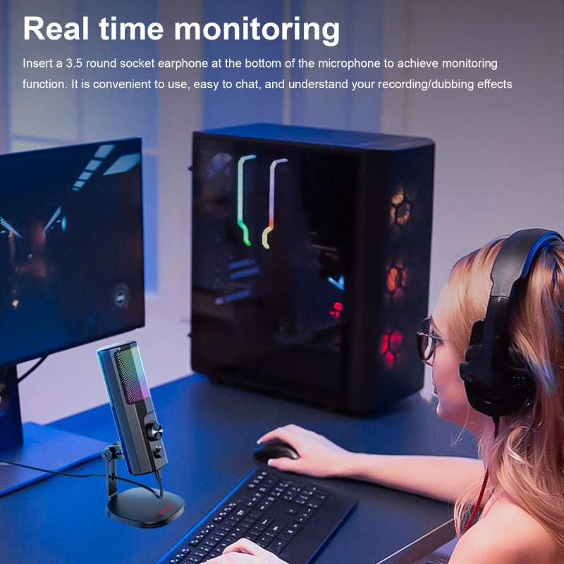 TAIOU ميكروفون سطح المكتب TAIOU النشط لإلغاء الضوضاء مع إضاءة RGB متعدد الاتجاهات على شكل قلب ميكروفون نشط لإلغاء الضوضاء مع واجهة مراقبة سماعات الرأس USB يعمل بالوصل والتشغيل - Image 4
