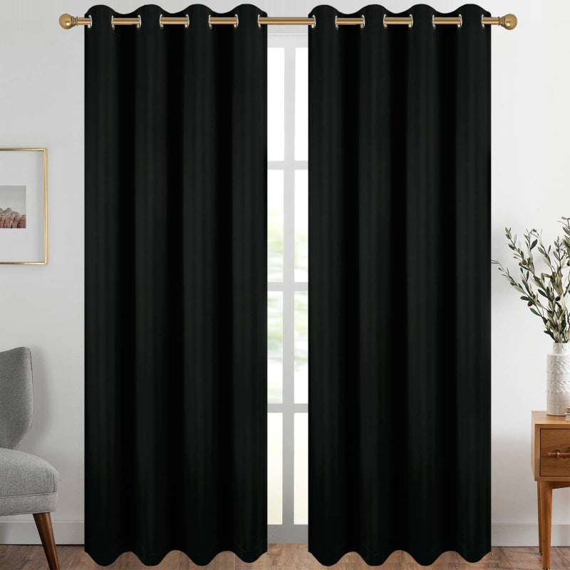 Diraysid Black Grommet Blackout Curtains for Bedroom Thermal Insulated Room Darkening Curtains Drapes 52 x 84 2 Panels