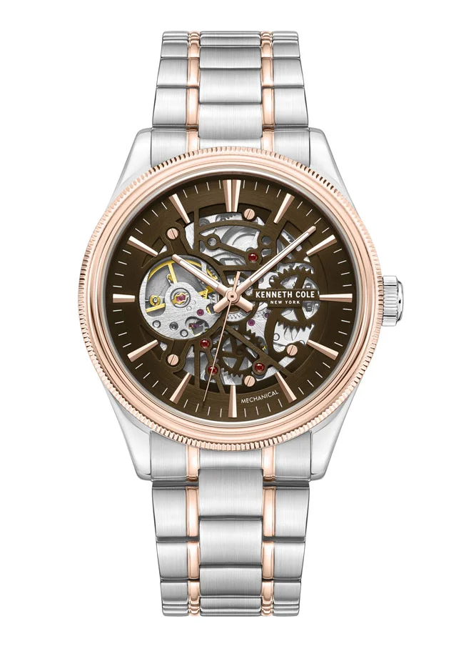 Kenneth Cole New York Kenneth Cole New York 42mm Automatic Men's Watch with Brown Dial & Silver, Rose Gold Stainless Steel Bracelet