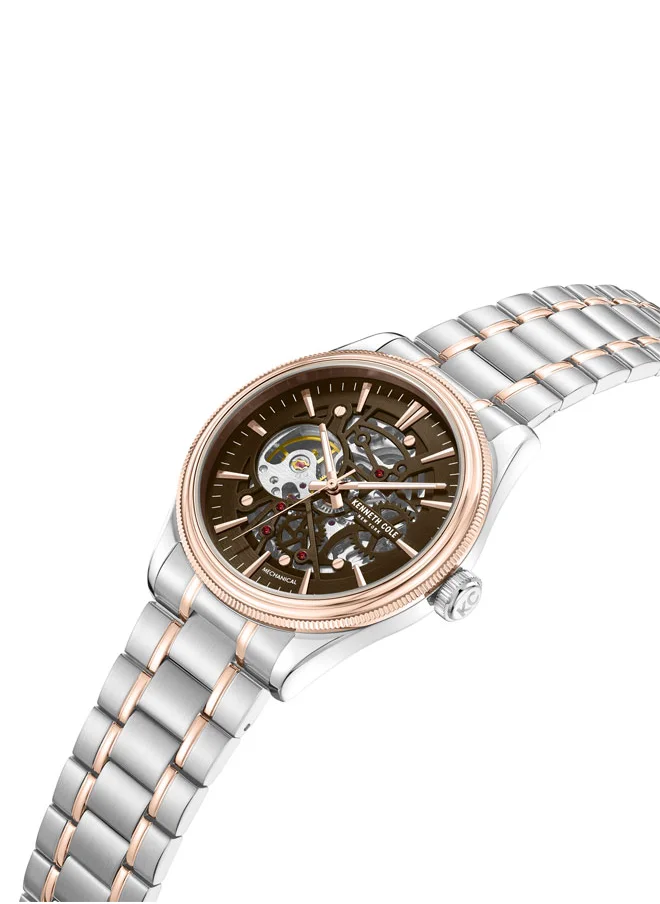 Kenneth Cole New York Kenneth Cole New York 42mm Automatic Men's Watch with Brown Dial & Silver, Rose Gold Stainless Steel Bracelet