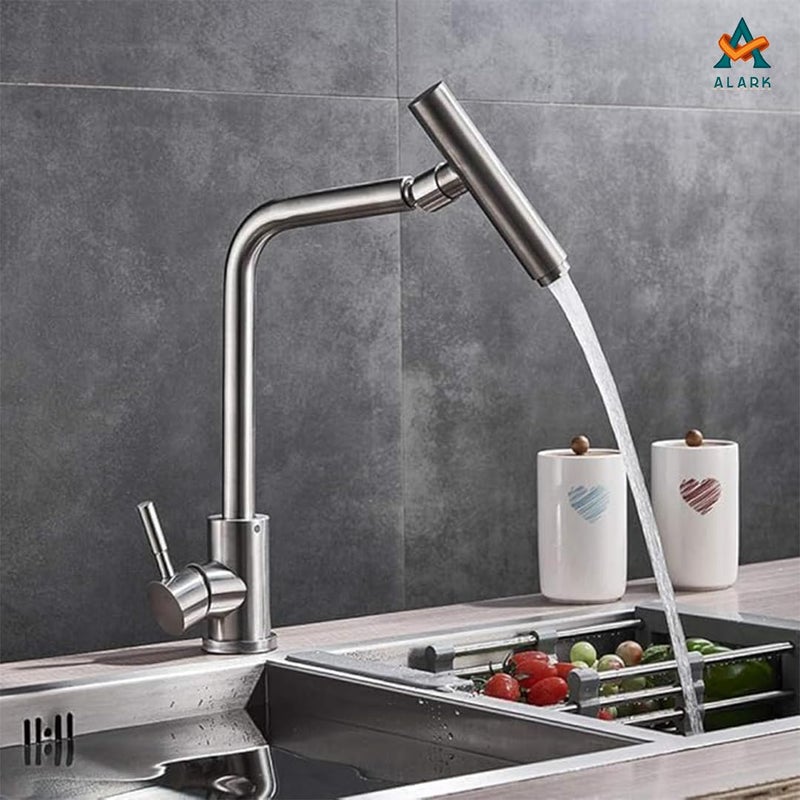 Alark حنفيات مطبخ ألارك مع رشاش قابل للسحب شلال كروم مقبض واحد كلاسيكي من الفولاذ المقاوم للصدأ للمطبخ الخارجي حوض غسيل المرافق بار رطب حنفية لنيكل مصقول عالي السحب - Image 3