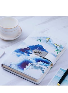 Exquisite Blue Leather Diary with Lock, Refillable Faux Leather Journal, Elegant Pattern Design, Writing Notebook with Pen Holder, A5 Size