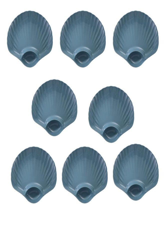 FLOXIT 8 Pcs Multi-Purpose Creative Snack Tray Shell Shape Plate, Seasoning Dish with Sauce Compartment for Tomato Sauce Sushi Appetizer,Microwave Safe Breakfast Plates for Hot & Cold Serving Blue - Image 1