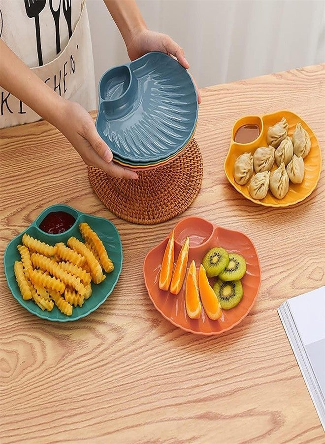 FLOXIT 8 Pcs Multi-Purpose Creative Snack Tray Shell Shape Plate, Seasoning Dish with Sauce Compartment for Tomato Sauce Sushi Appetizer,Microwave Safe Breakfast Plates for Hot & Cold Serving Blue - Image 4
