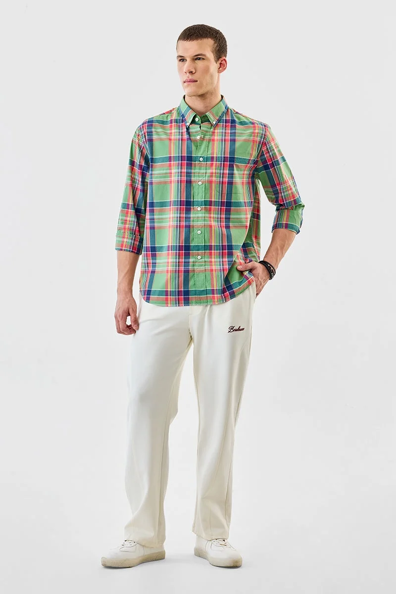 سنيتش Green Checkered Long Sleeve Regular Fit Shirt