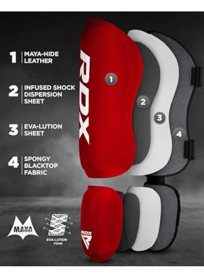 RDX Shin Guards for Kickboxing and Muay Thai - Premium Maya Hide Leather Protection Pads -XL |Red/White (SGR-T1RW-XL) - Image 4