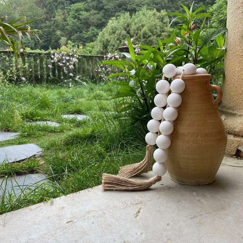 Omishe Large Wood Bead Garland White With 1.6"" Diameter Wooden Beads And Tassels 41"" Long Rustic Farmhouse Country Wood Beads Garland For Home Tiered Tray Decor Decorative Beads Garland White - Image 3