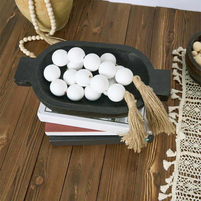 Omishe Large Wood Bead Garland White With 1.6"" Diameter Wooden Beads And Tassels 41"" Long Rustic Farmhouse Country Wood Beads Garland For Home Tiered Tray Decor Decorative Beads Garland White - Image 5