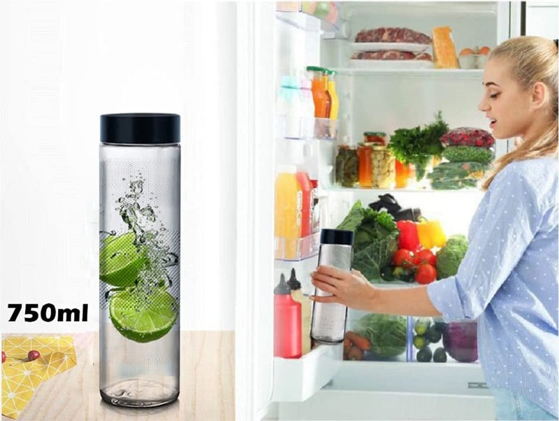 Vency 750ml Set Of 6 Glass Food Grade Airtight Water Bottle with Leak-Proof Black Lid - Water, Smoothie, Juicer and Beverage Glasses - 750ml (Set Of 6) - Image 3