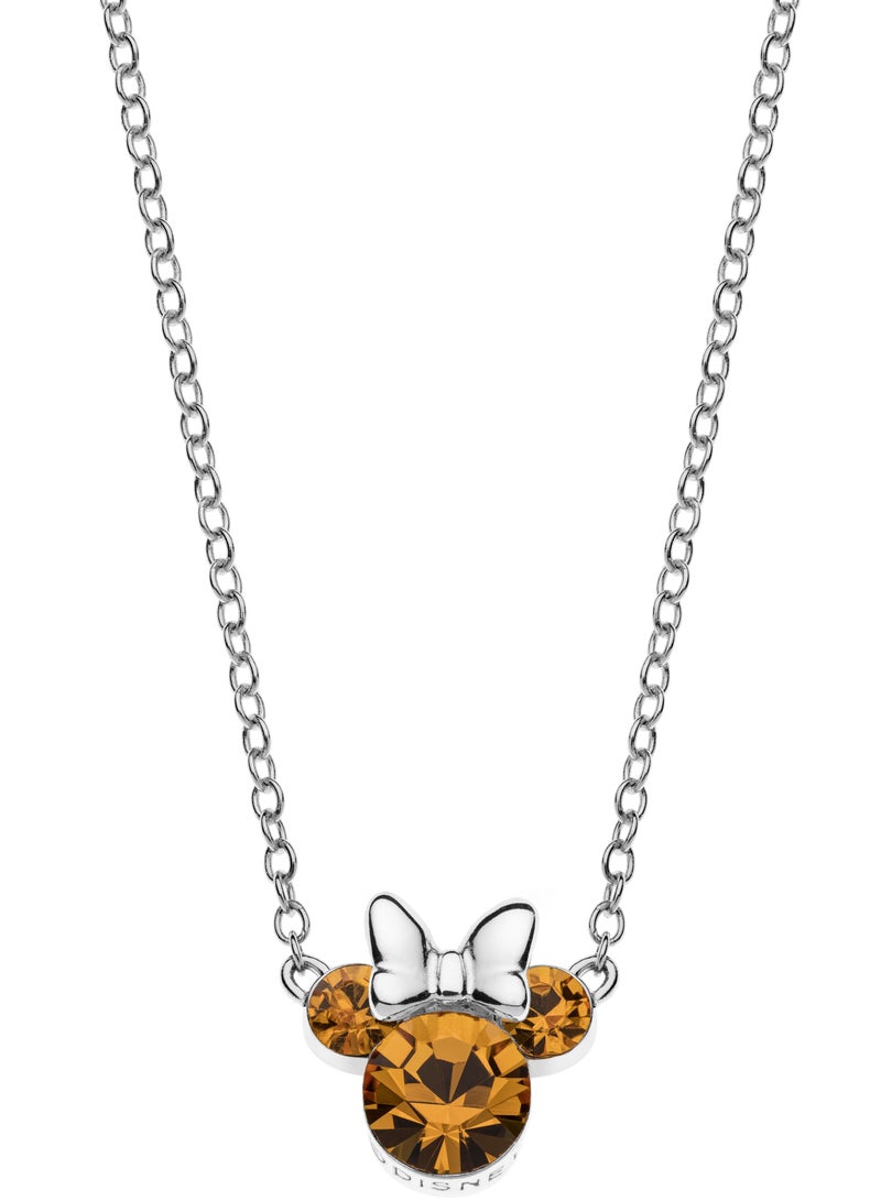 Disney Official Minnie Mouse Orange Crystal Pendant in 18K Sterling Silver Necklaces - Image 1