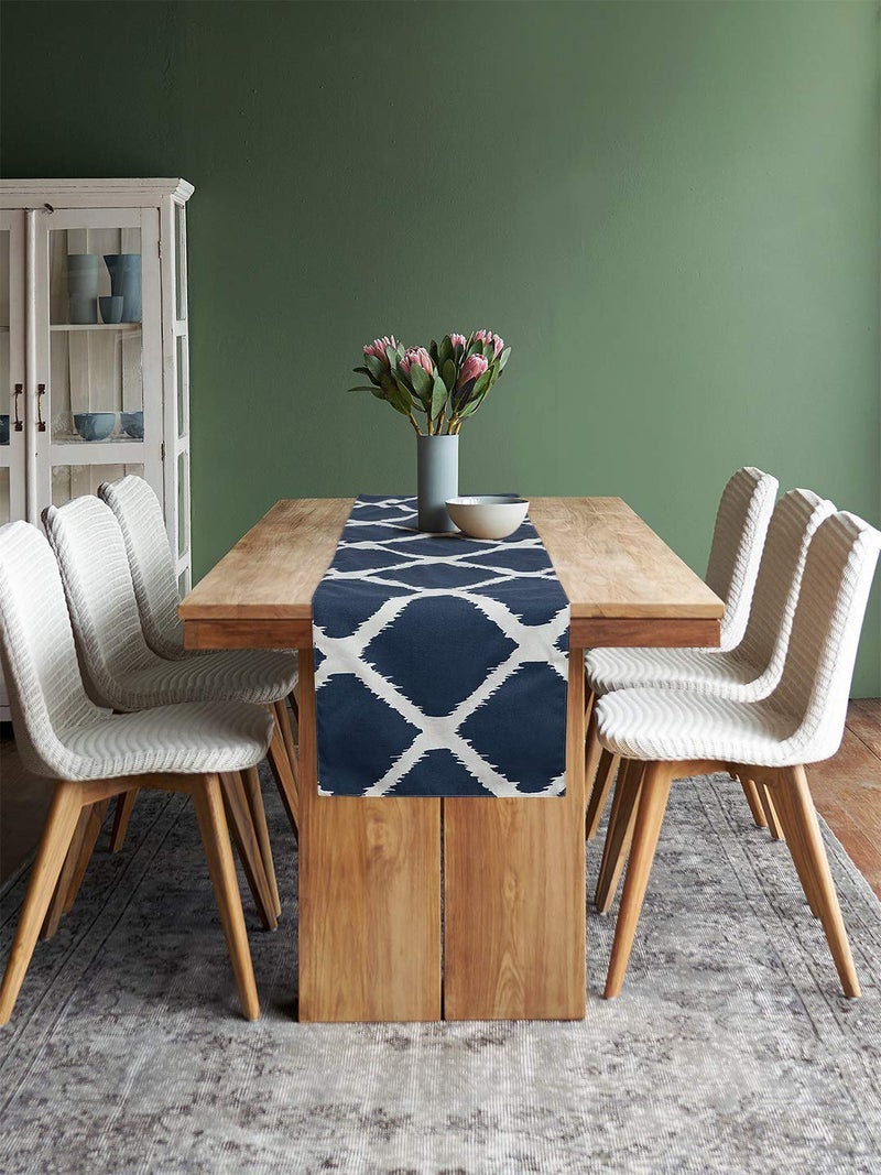 Dekor World Ekat Printed Blue Table Runner (33x240cm) (Pack of 1)-8 Seater Dinning & Center Table - Image 2