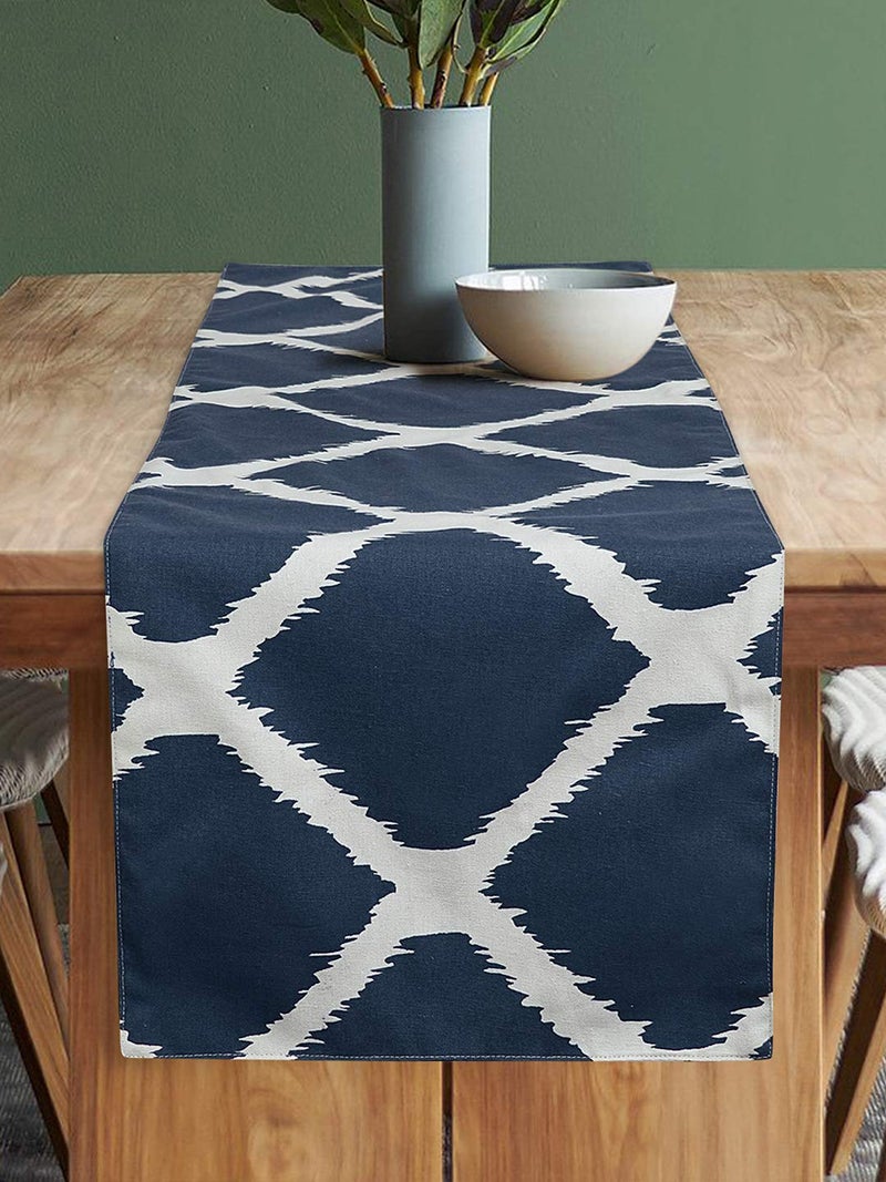 Dekor World Ekat Printed Blue Table Runner (33x240cm) (Pack of 1)-8 Seater Dinning & Center Table - Image 1