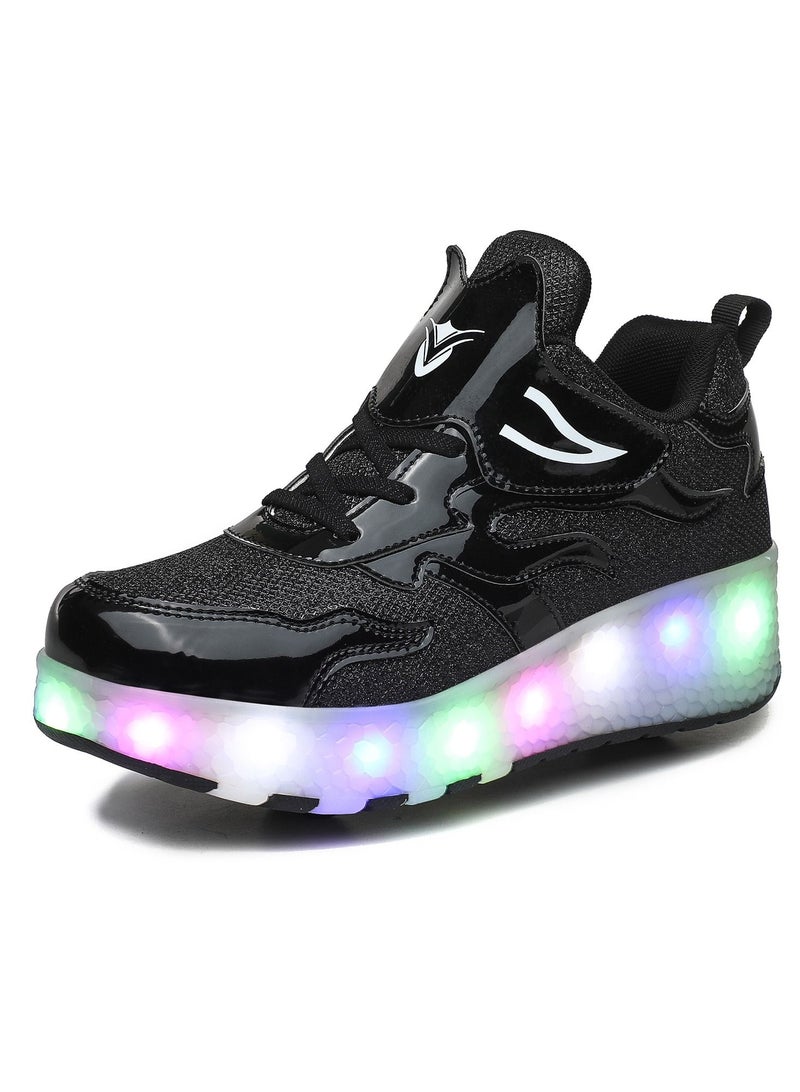Loquat LED Light Up Roller Skates Wheel Shoes for Kids Black  - Image 1