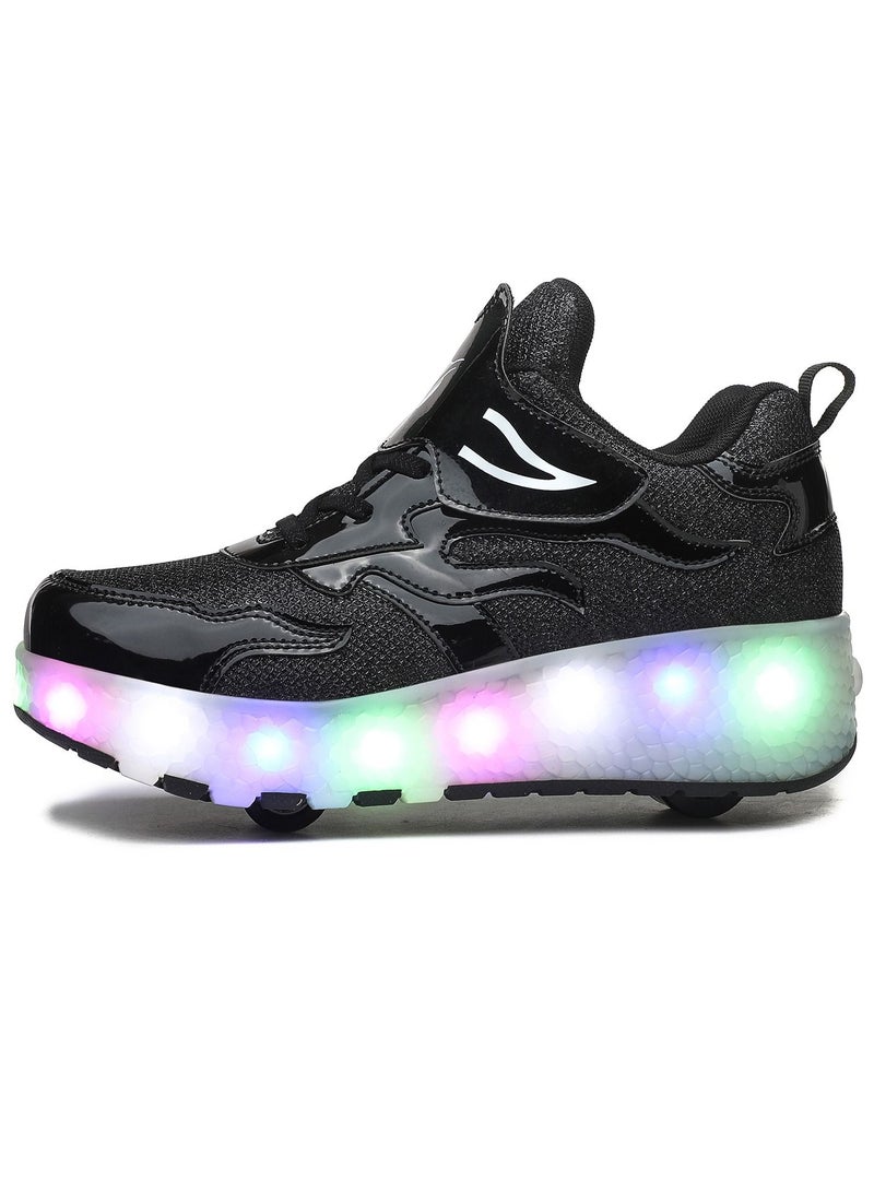 Loquat LED Light Up Roller Skates Wheel Shoes for Kids Black  - Image 2