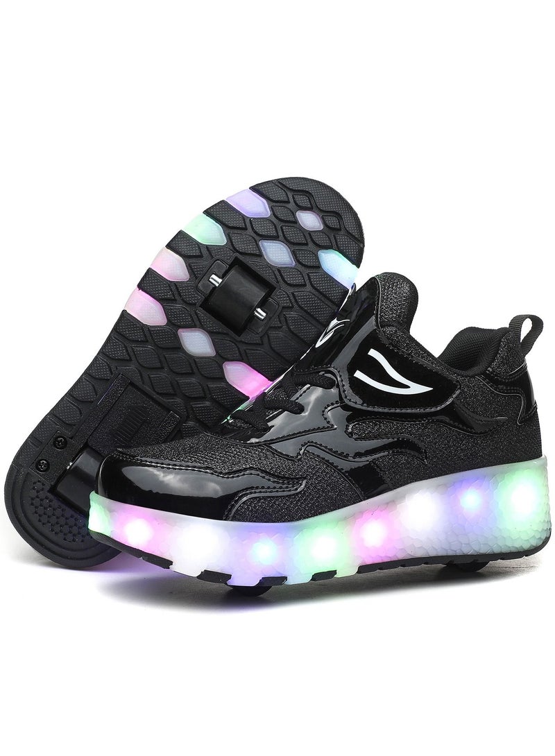 Loquat LED Light Up Roller Skates Wheel Shoes for Kids Black  - Image 3