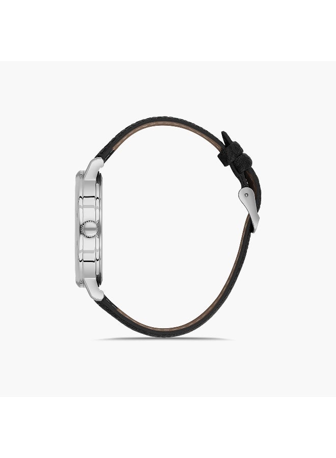 Omax Men's Silver Analog Watch with Black Strap - Image 2