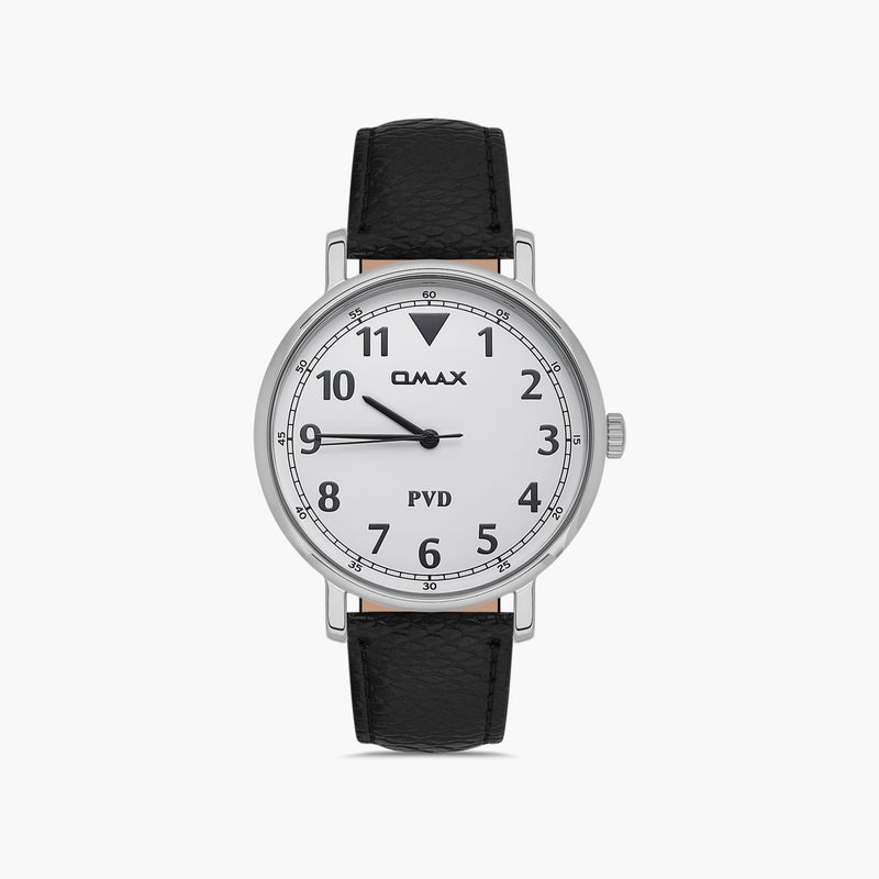 Omax Men's Silver Analog Watch with Black Strap - Image 1